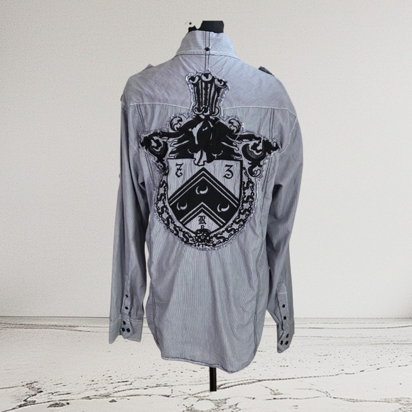 Roar Enough Excuses Men's Gray and Black Casual Button-Down Shirt Size L - Picture 8 of 15